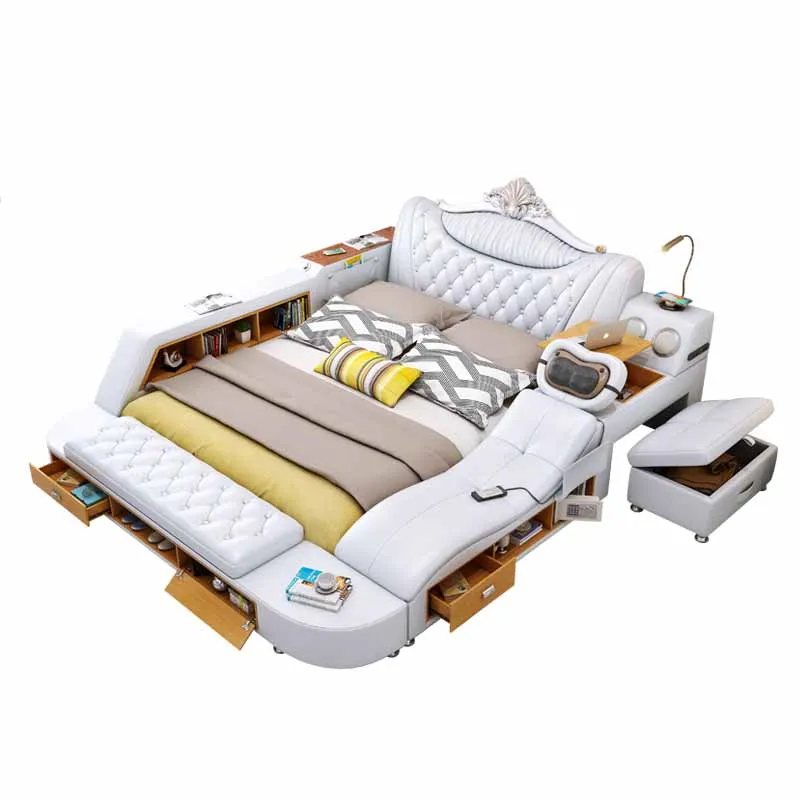 Modern Leather Fabric Bed With Storage Box Function Bedroom Furniture Set Chestrfield Style Multimedia Speaker USB Charger | Мебель