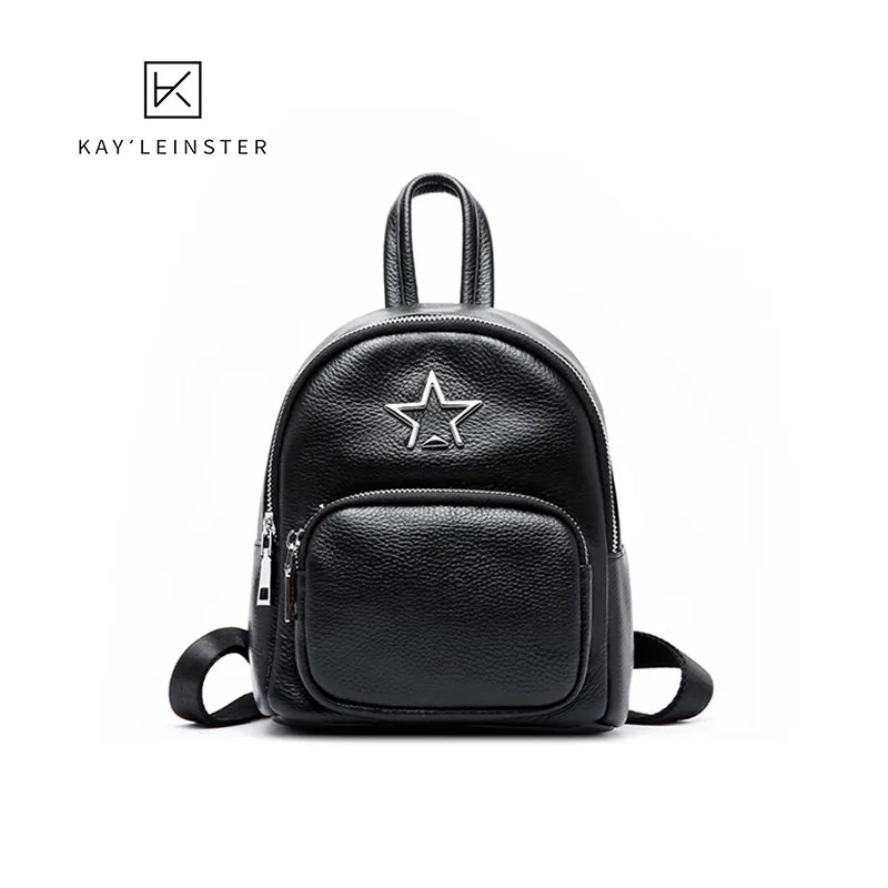 100% Натуральная Кожа Женщины Рюкзак Звезда Украшения Простая Молодая Леди