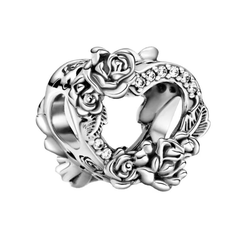 

2021New S925 стерлингового серебра «любящее сердце» и Роза, драгоценные бусины, подходят к оригинальным 3 мм браслет на зестежке с делая Модный че...