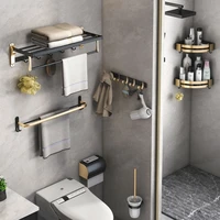 bathroom hardware set space aluminum towel rack corner shelf luxury shower storage rack no drill toilet brush home organizer