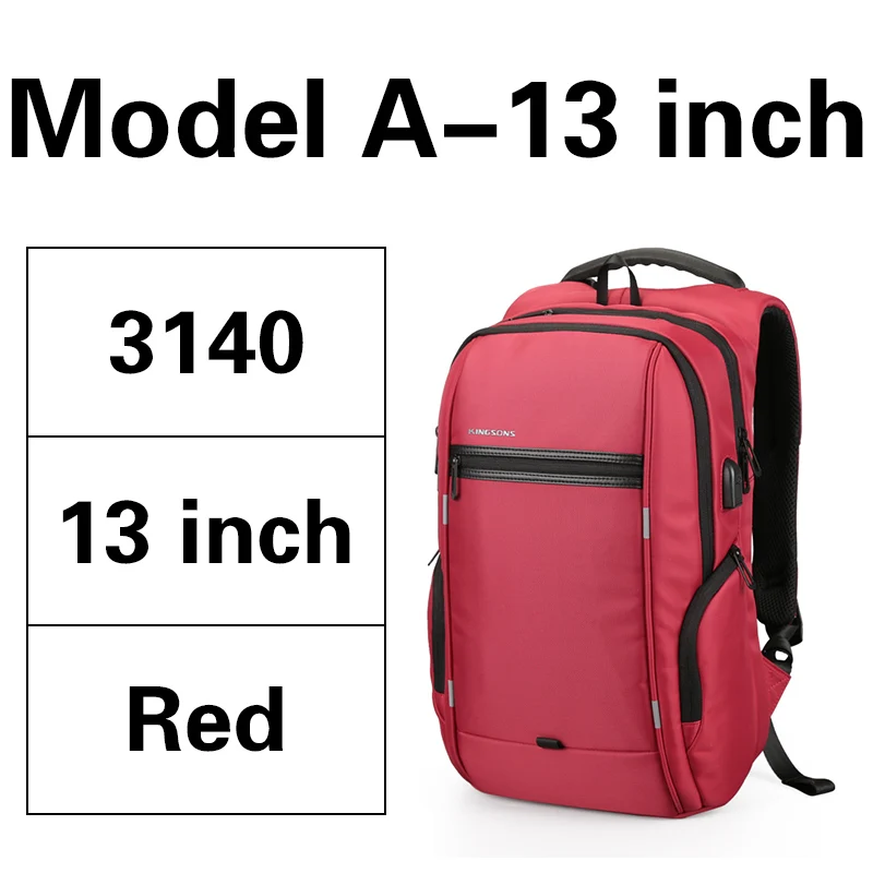 Model-A-13inch red KINGSONS, новинка, 13, 15 дюймов, женский модный рюкзак для ноутбука, износостойкий, брызгозащищенный, бизнес, досуг, путешествия, студенческий рюкзак - Цвет: Model-A-13inch red
