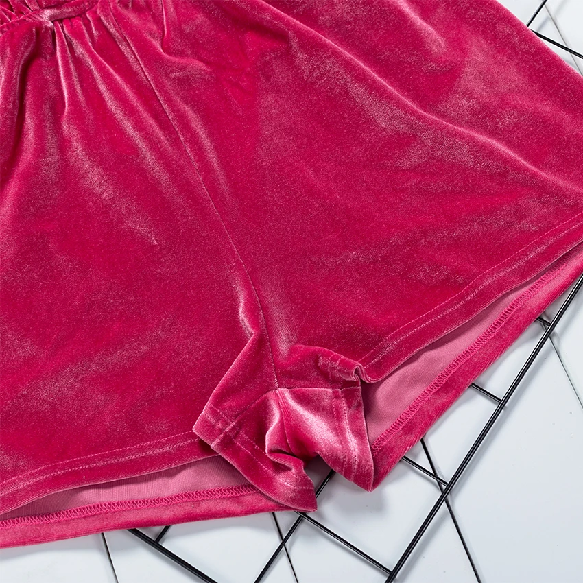 Suphis Backless Cross Spaghetti Strap Playsuits Rompers Women Sexy Bodysuits Pink Velvet Summer Jumpsuits Ladies 2020 |