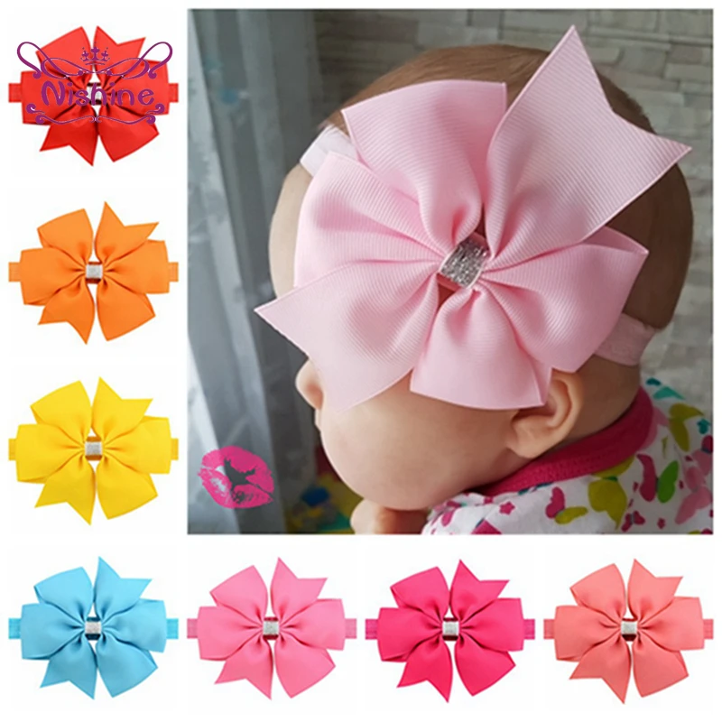 

Nishine 11 CM Solid Color Grosgrain Ribbon Bowknot Baby Headband Handmade Dovetail Bows Infant Elastic Hairband Birthday Gifts