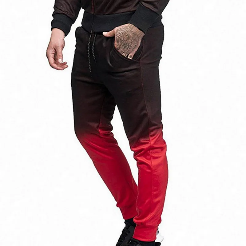Red Pants Толстовки осень Для мужчин комплекты спортивных костюмов для девочек модные Повседневное 3DGradient Спортивный костюм Толстовка впитывает пот и Штаны тонкий бегунов спортзал Штаны костюм Человека - Цвет: Red Pants