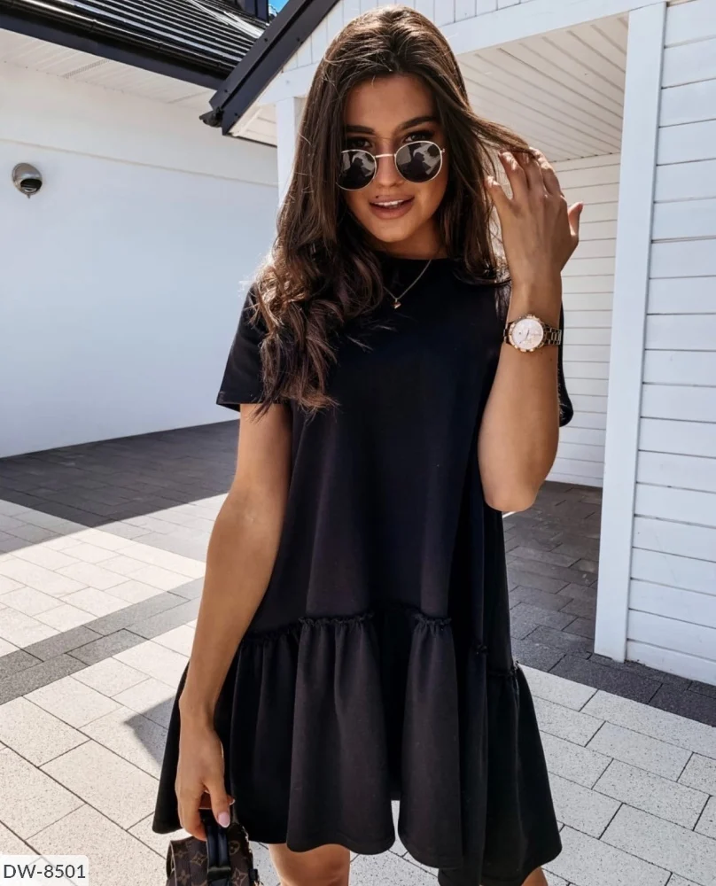 Женские повседневные платья с круглым вырезом и короткими рукавами оборками