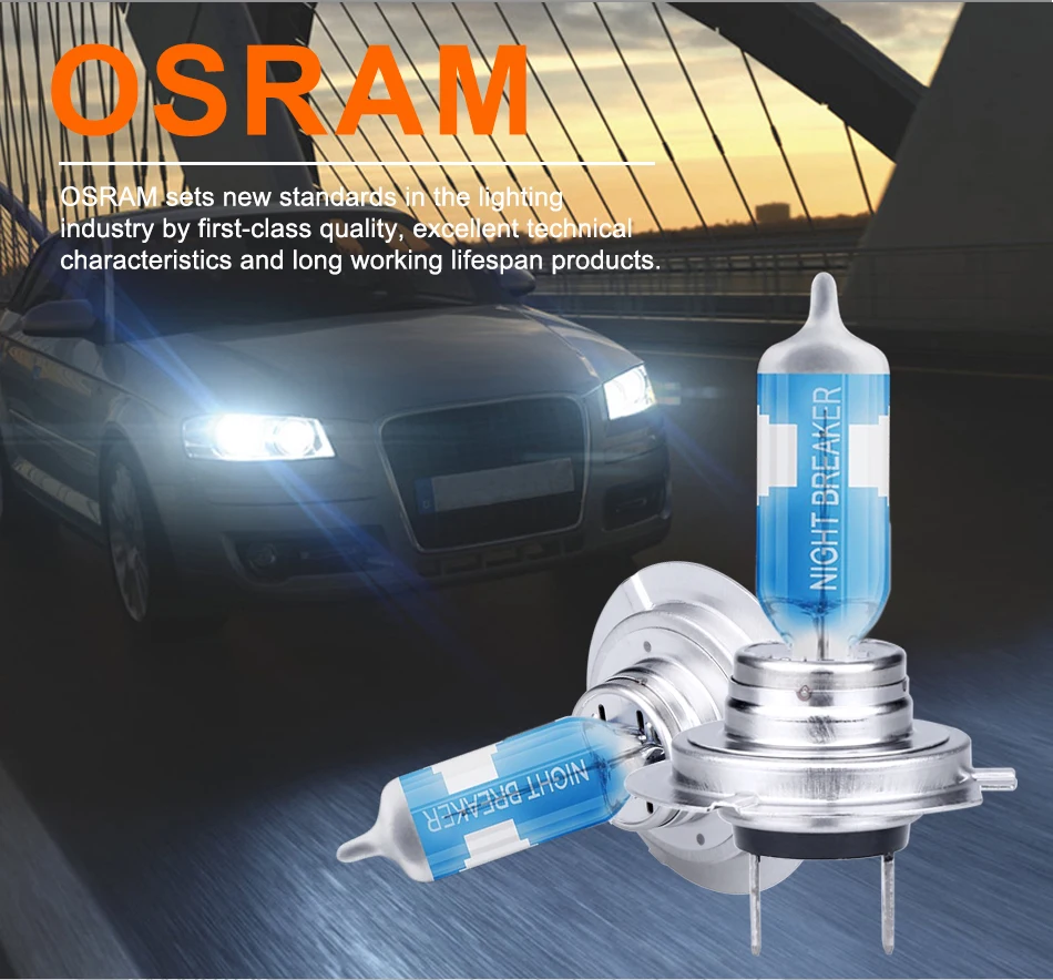 Лампа Ксеноновая OSRAM Night breaker автомобиля галогеновая ксеноновая лампочка высокий низкий пучок H4 12V 60/55W P43T 9003 H1 P14.5S H7 PX26D фар лампа 1 пара
