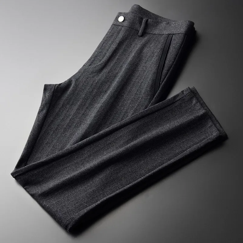 Новые осенние мужские брюки Роскошные шлифовальные однотонные высокого