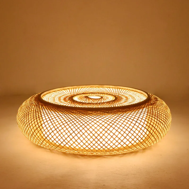 Плетеный вручную бамбуковый ротанговый круглый светильник потолочный в
