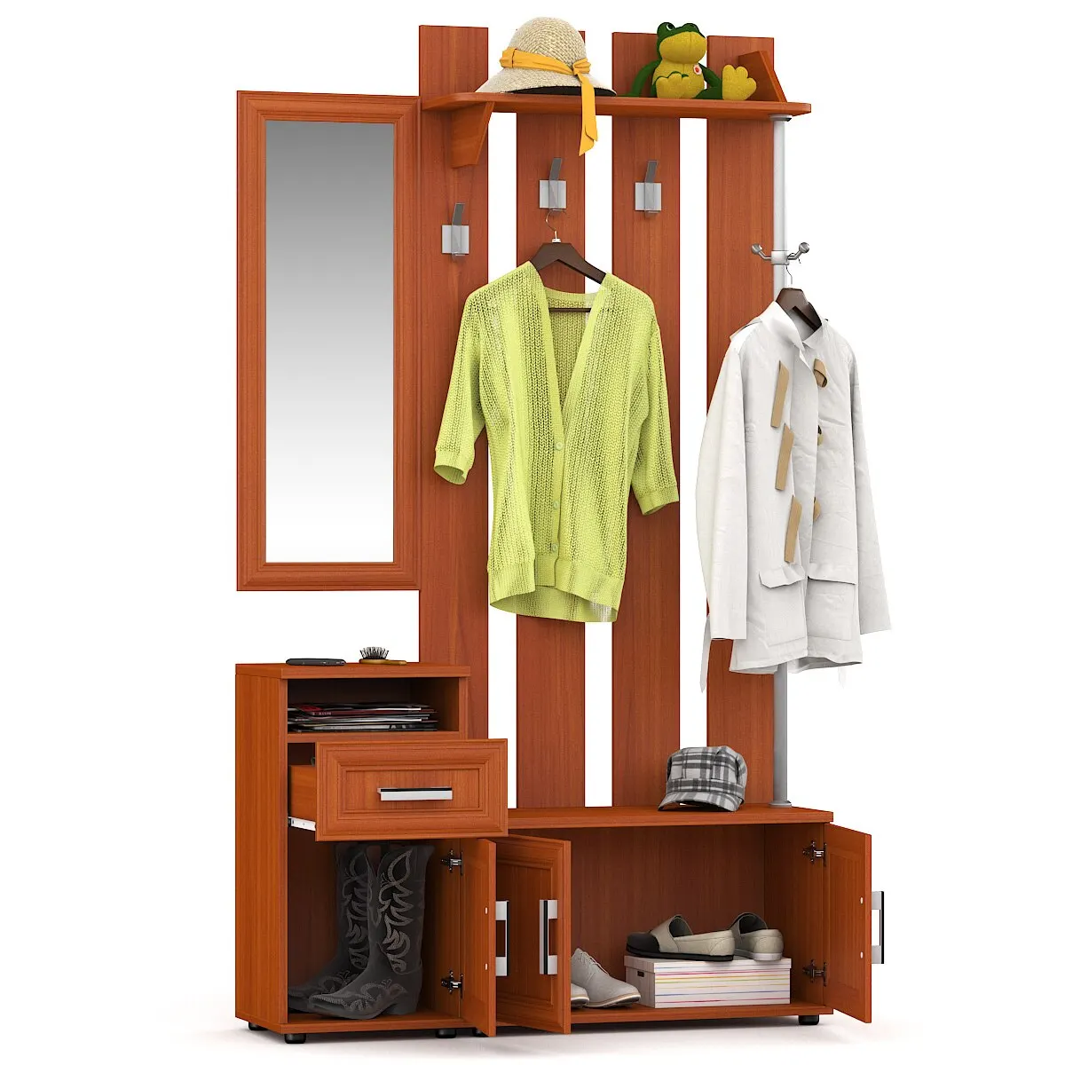 Прихожая цвет вишня вешалка с тумбой и зеркалом | Мебель