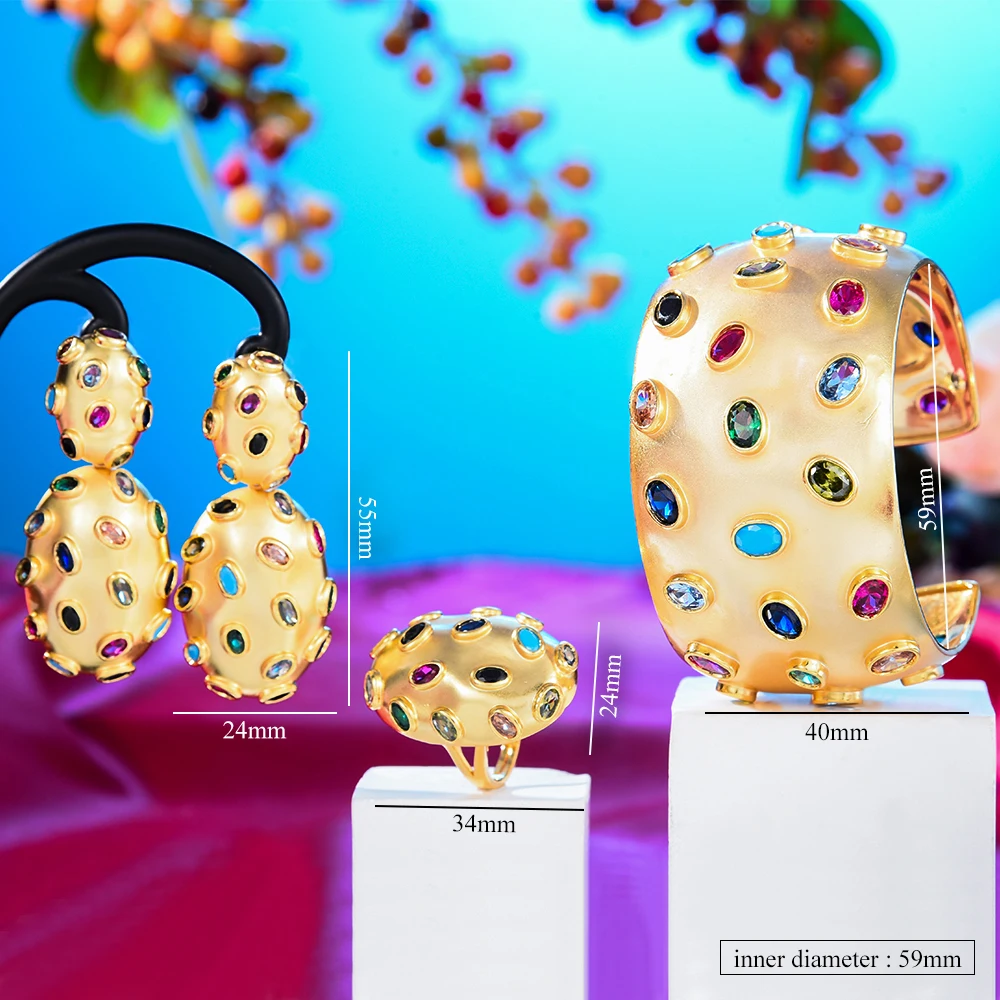 

missvikki 2021 Luxury DUBAI Statement Gold Earrings Bangle Ring Jewelry Sets for Noble Women Earrings Bridal Wedding Jewelry Set