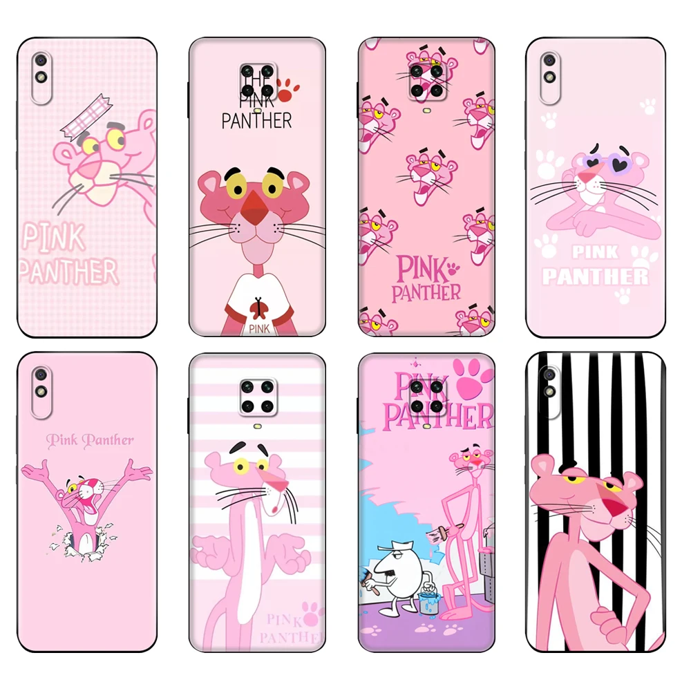Черный чехол из ТПУ для Xiaomi Redmi 7A, 8, 8A, 9, 9A, 9C, чехол для Redmi Note 8T, 8 Pro, T, Note 9, 9S, 9 Pro, милый мультяшный чехол с розовой пантерой