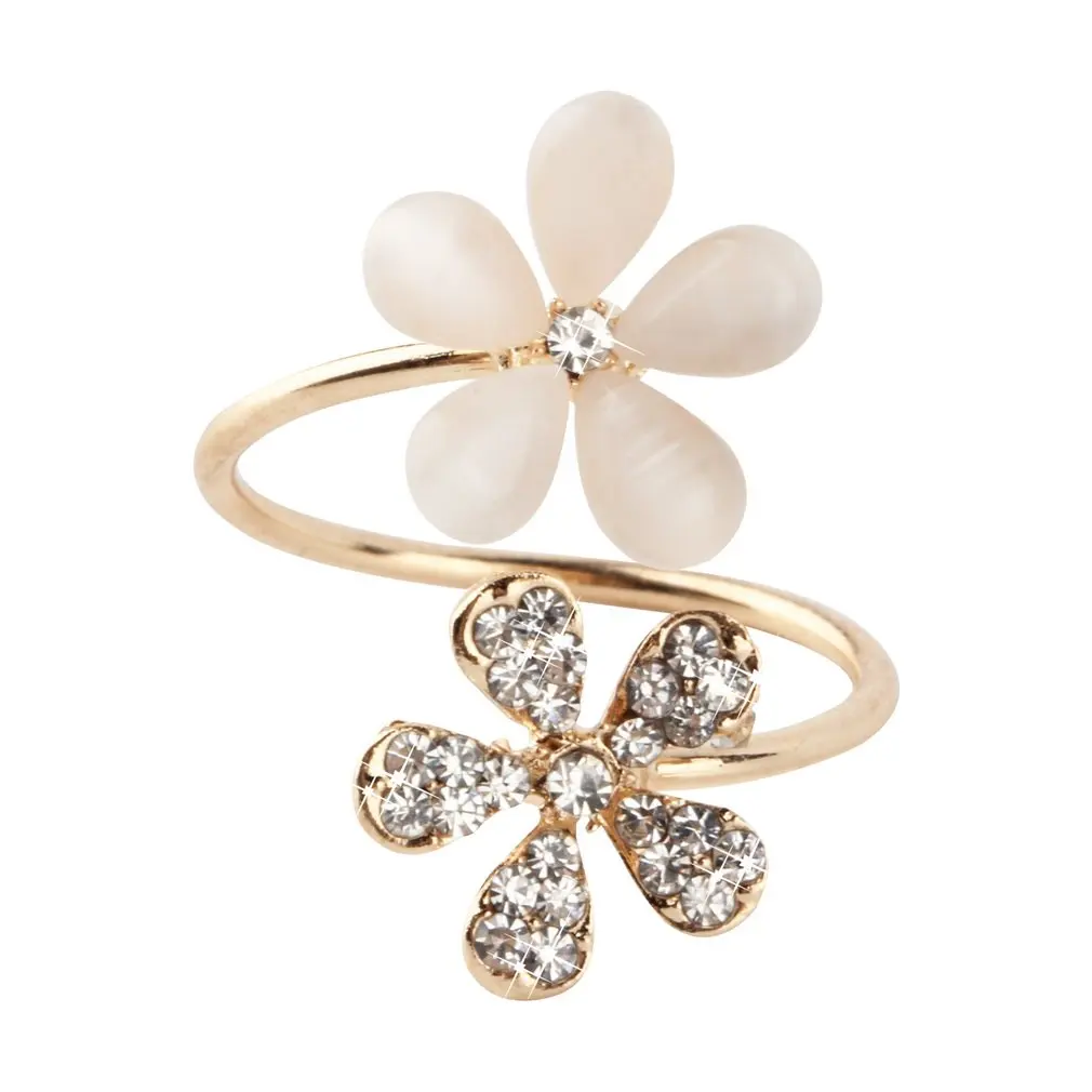 

1 pc Crystal Double Daisy Flower Petals Ring Cute Brand Design Rhinestone Adjustable Rhinestone Ring For Women Fine Jewelry#3