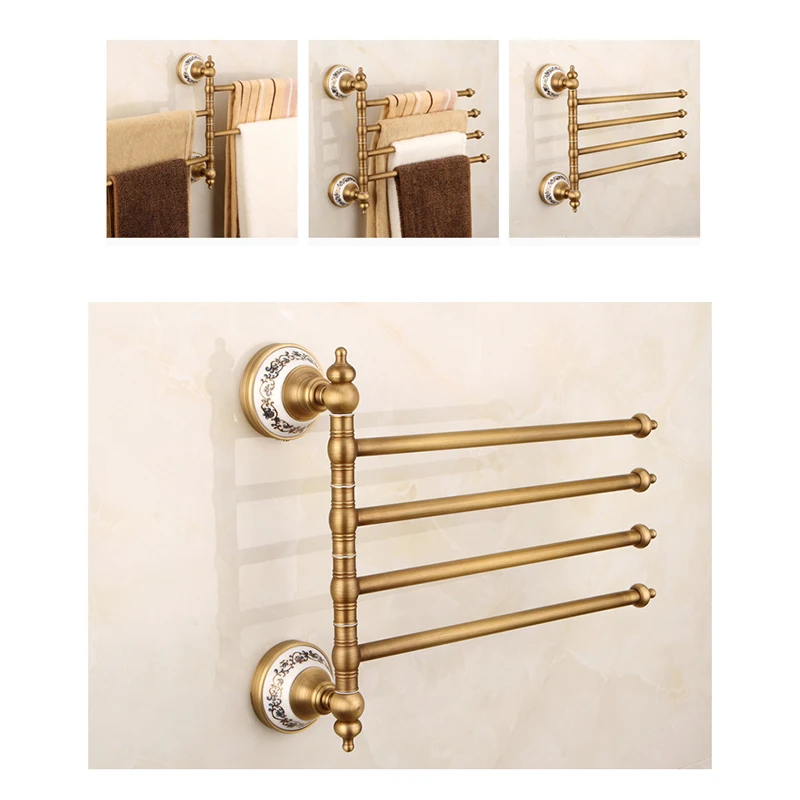 Античная латунь Аксессуары для ванной комнаты ванная комната вращения Полотенца