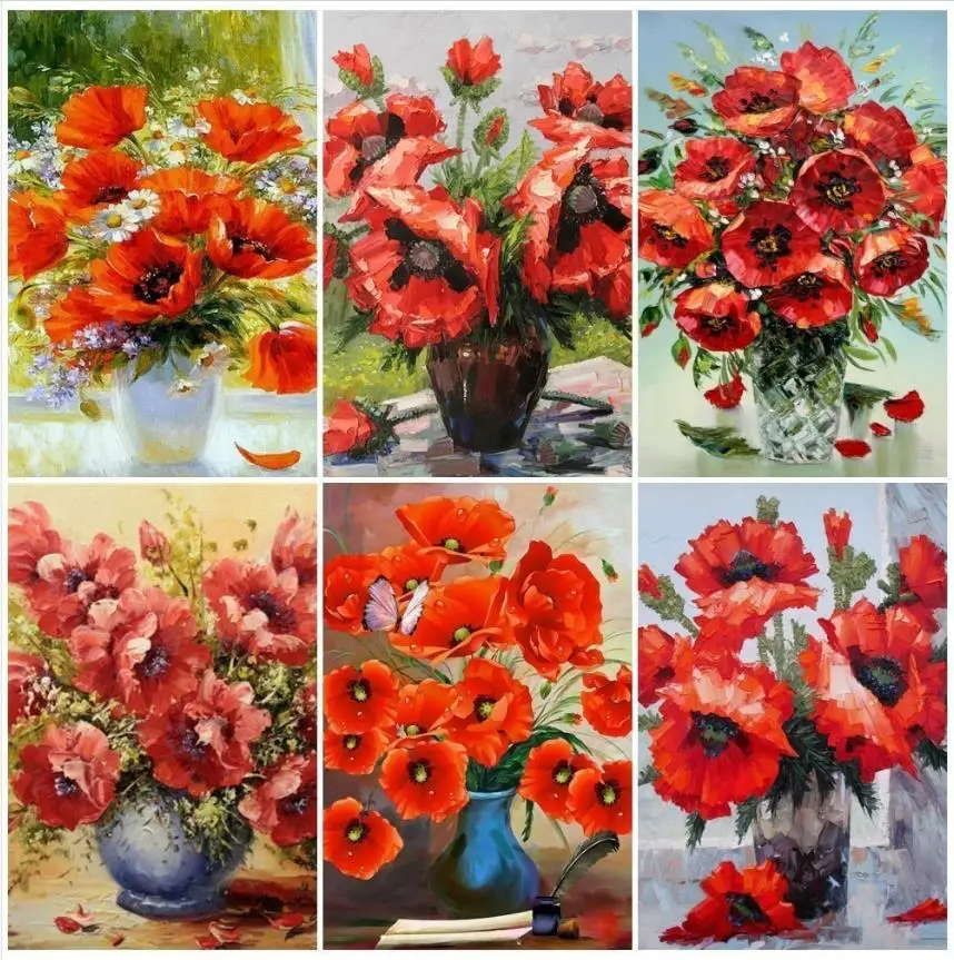 5d алмазная картина с цветами вазы для Маков мозаика вышивка крестиком стразы