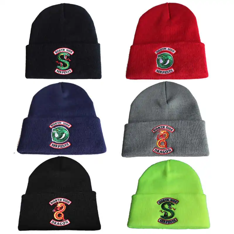 

TV Riverdale South Side Serpents Winter Warm Knitted Embroidery Hat for Women Elastic Cotton Beanie Fashion Beanies for Teens