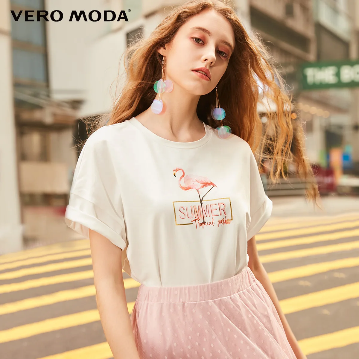Snow white Vero Moda женская футболка с принтом Фламинго с открытыми плечами | 319101535 - Color: Snow white