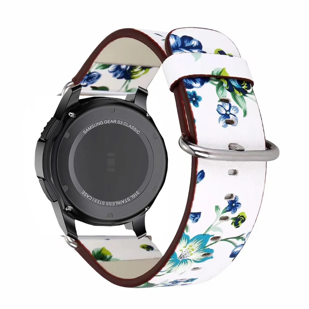 Кожаный ремешок 22 мм для samsung galaxy watch 46 gear2 s3 Zenwatch Ticwatch S S2 pro amazfit 3 2/1 GTR 47 pace цветочный
