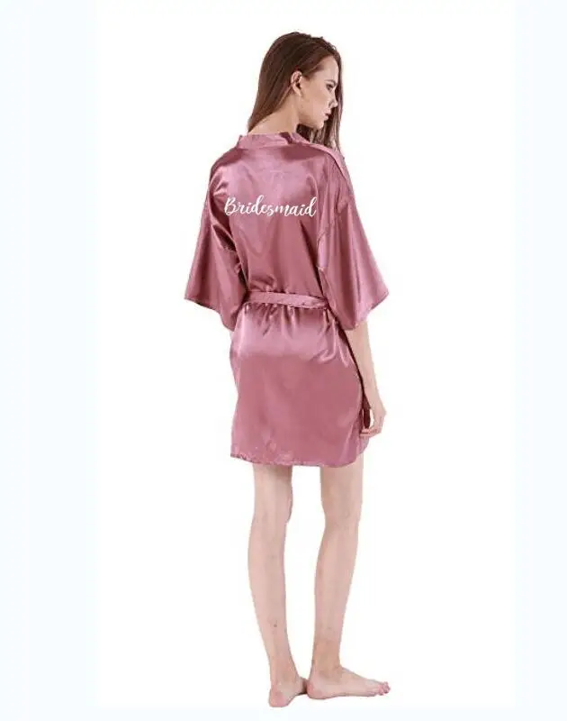 Пыльный розовый свадебный халат атласное шелковое кимоно женский для душа