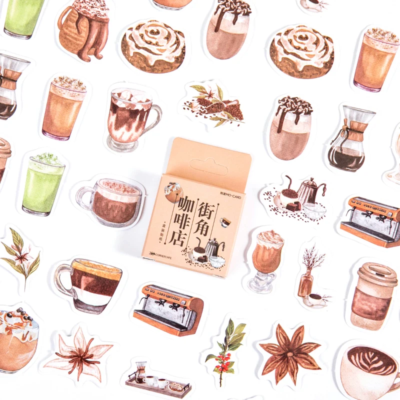 

46Sheets Corner Coffee Shop Sticker Cute Animal Small Thing Journal Material Decorative Stickers School Supplies