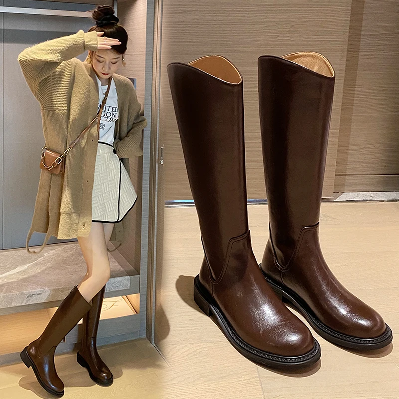 

Женские высокие сапоги из натуральной кожи на осень и зиму, 22-25 см