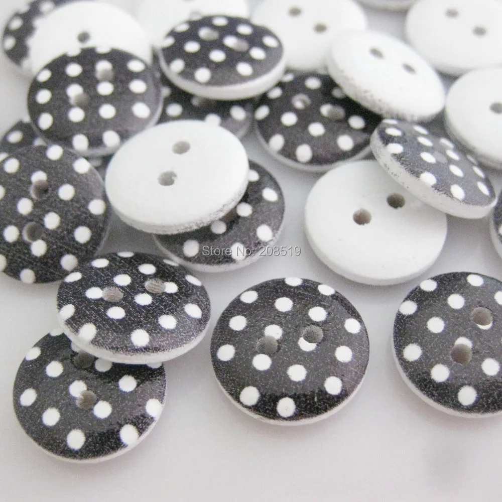 WBNWOL 100 шт. печатные черные деревянные пуговицы 13 мм и 15 мм круглые рубашки