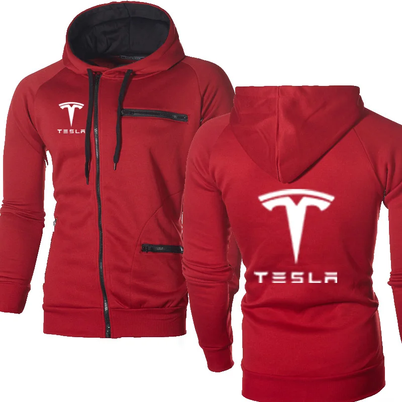 

Men Jacket for Tesla Car Logo Print Casual HipHop Harajuku Long Sleeve Fleece warm Hooded Sweatshirts Mens zipper Hoodies