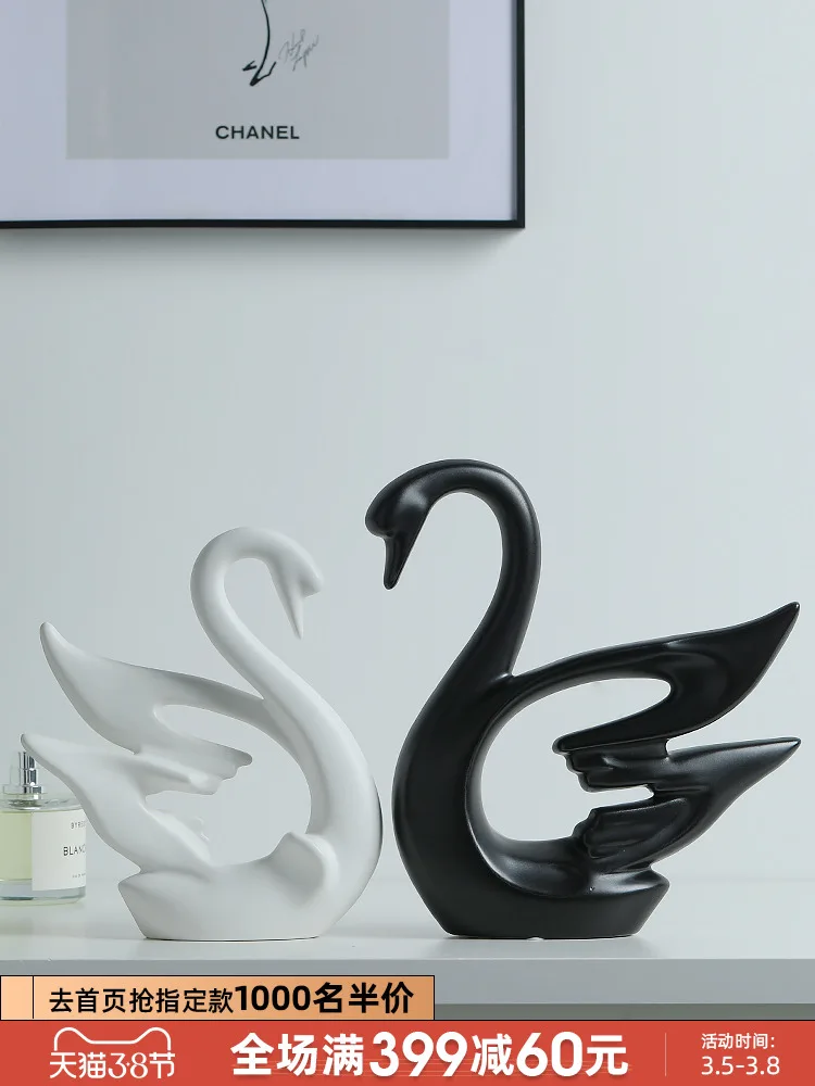 

Nordic Simple Black And White Couple Swan Decoration Wedding Gift Creative Living Room New House Decoration Ceramics