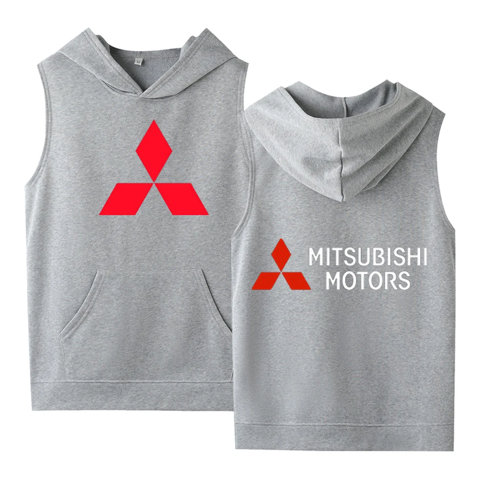 

2021 New Mitsubishi Motors Car Logo Customize Casual Sleeveless Sweatshirts Cotton Vest Print College Man's solid Hoodies