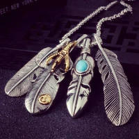 vintage silver color feather eagle pendant necklace for men women punk necklace motorcycle party unisex chain necklace jewelry