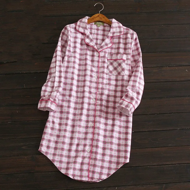 2021 осеннее женское повседневное клетчатое Ночное платье женская ночная рубашка