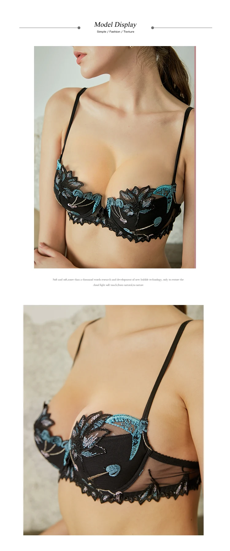 LILIMODA женский сексуальный удобный тонкий хлопковый бюстгальтер, наборы бюстгальтеров с цветочной кружевной вышивкой на косточках, нижнее белье синего цвета