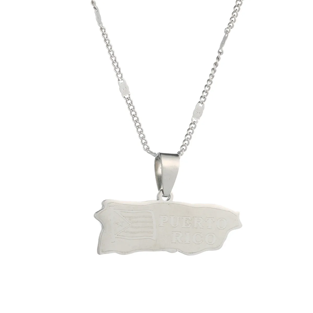 Цепочка с подвеской в виде карты Пуэрто Рико из нержавеющей стали|Ожерелья
