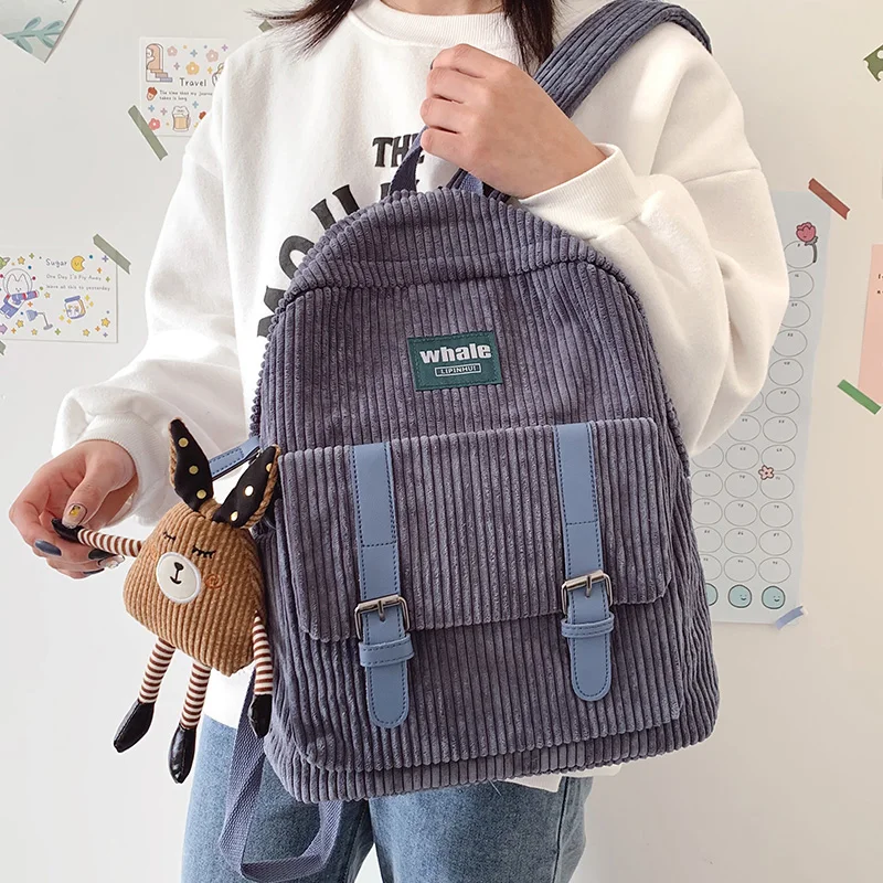 

Fashionable Girl Large Capacity Corduroy Backpack Korean Japanese Campus Style Schoolgirl Schoolbag Waterproof Travel Bag Cool