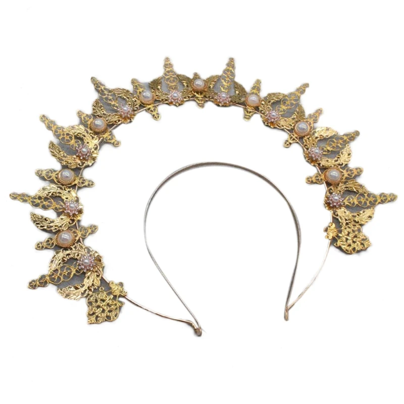 

Vintage Lolita Jewelry Accessories Embossed Moon Halo Crown Pearl Decor Headband Metal Tiara DIY Material Package