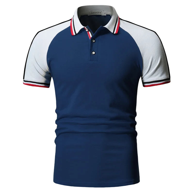 Прямая поставка Мужская рубашка поло в стиле пэчворк приталенная с коротким