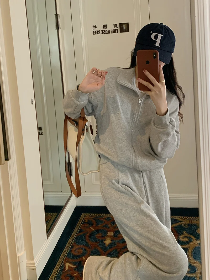 Женский спортивный костюм для отдыха Новинка весна-осень 2021 Серый кардиган