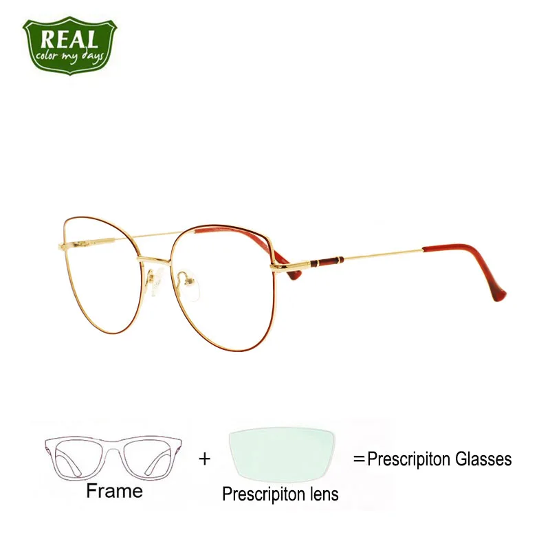 Real Retro Women Metal Cateye  Prescription Glasses  Anti Blue Eyewear Optical Myopia Eyeglasses