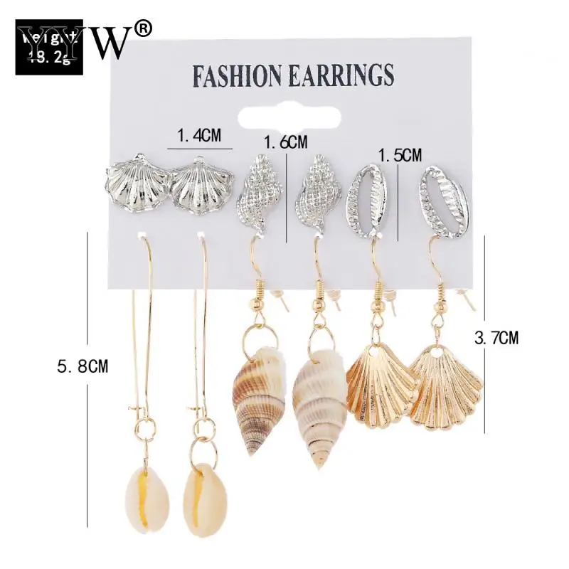 Комплект женских серег-подвесок 6 парт/компл. Висячие золотистые украшения в виде