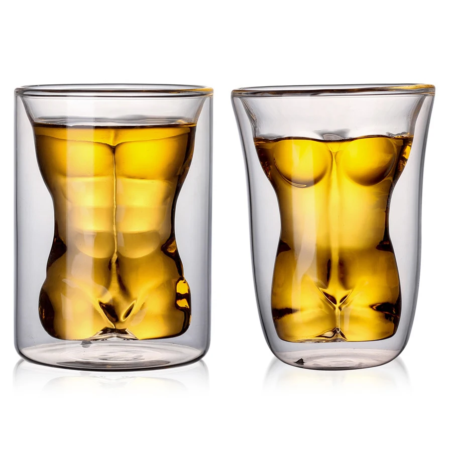 

2PCS Double Wall Glass Kawaii Anti-hot Male And Female Naked Body Coffee Mug Wine Glass Cups Beer Shot Glass