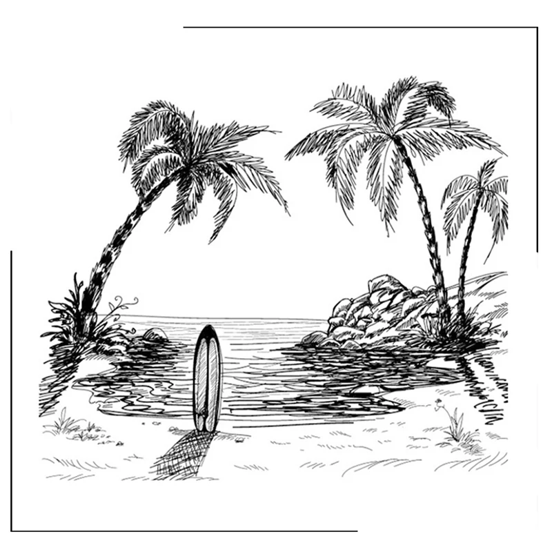 

8 Landscapes Coconut Trees Clear Stamps Scrapbooking Crafts Decorate Photo Album Embossing Cards Making Clear Stamps New