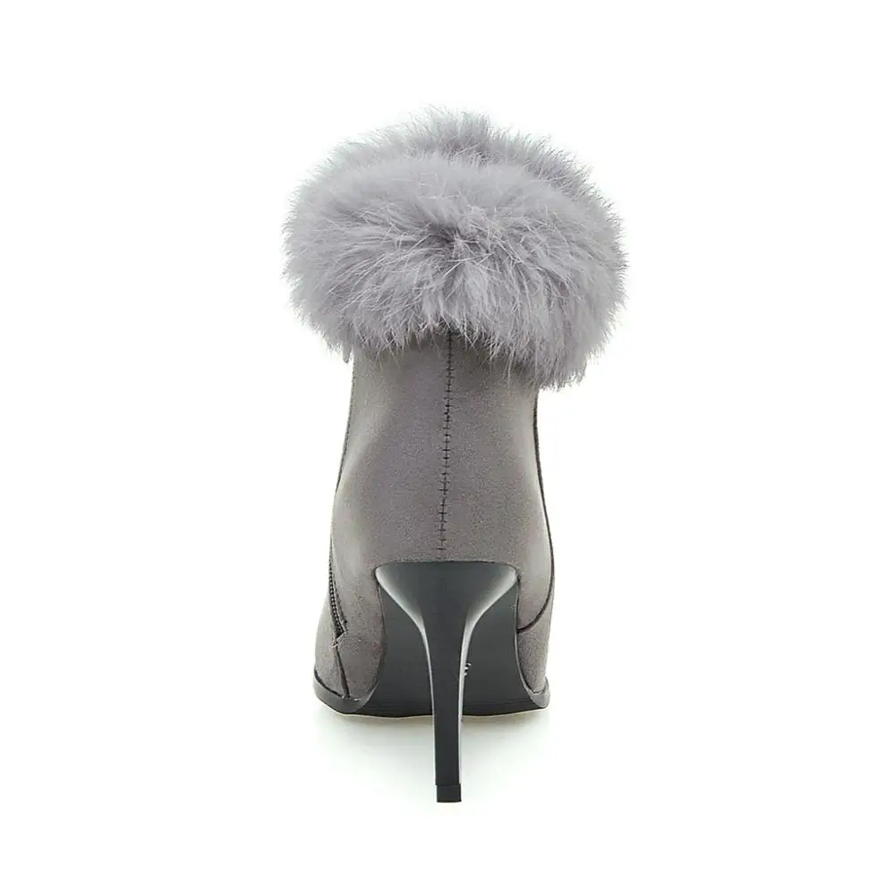 Зимняя теплая пикантная женская обувь ботильоны для женщин на тонком высоком