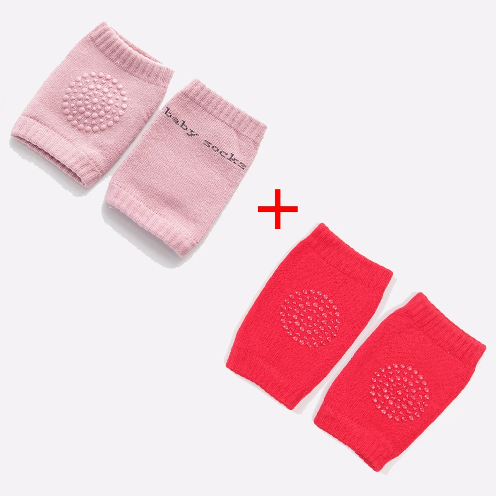 pink and red 2 пары детских наколенников, Детские Безопасные носки для ползания, хлопковые гетры с подушками для детей 1-3 лет - Цвет: pink and red