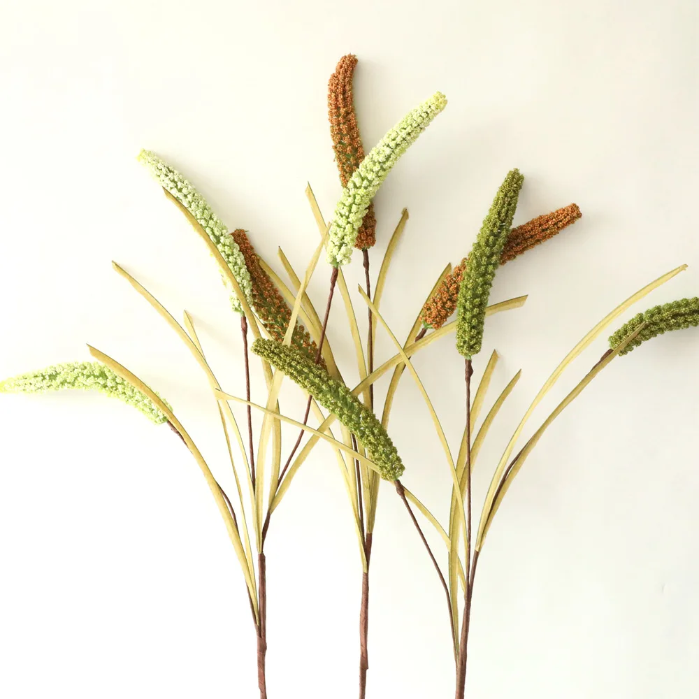 

10Pcs Simulation 3heads of Hairy Tall Millet plants foam flower for farmhouse decor wedding flower wall background fake plants