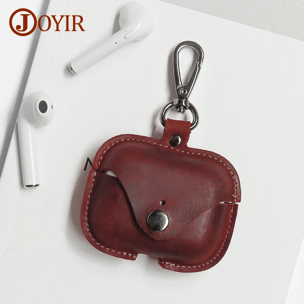 JOYIR Genuine Leather Earphone Protective Bag Box Digital Charger for AirpPods Case Cover with Keychain Accessories 