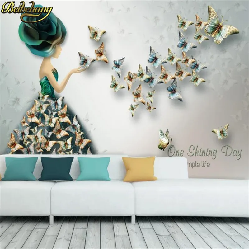 Beibehang пользовательские тисненые бабочки балерины обои для гостиной Европейский
