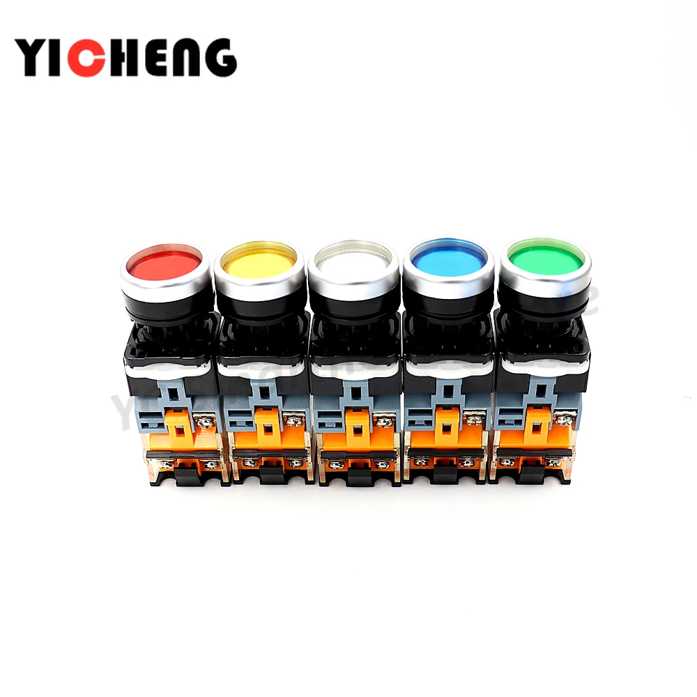 

5Pcs self-reset/self-locking button switch,with lighted LED,high-quality, durable flat button 22MM normally open normally closed