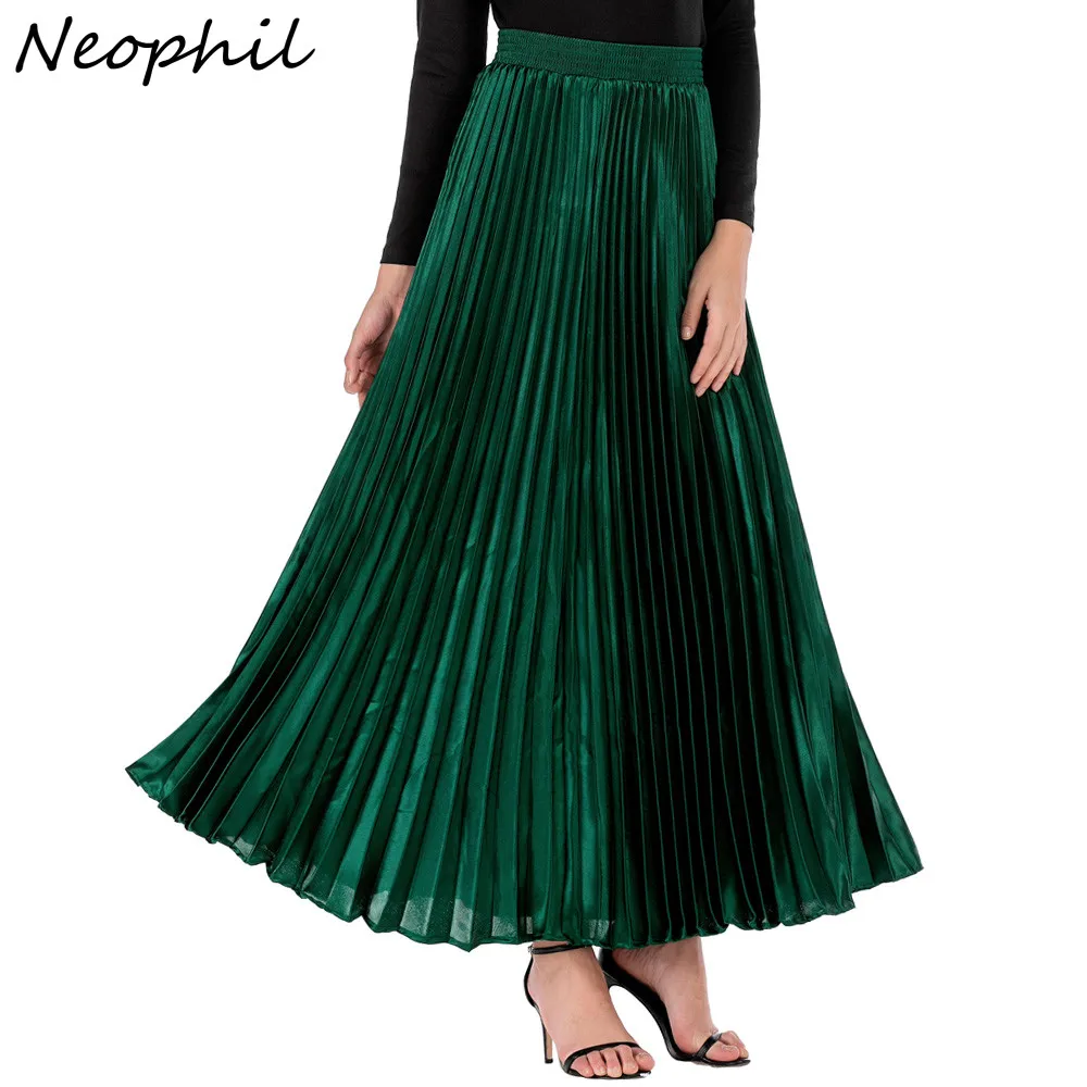 

Однотонные женские длинные юбки Neophil 2022, мусульманские Макси женские летние юбки 104 см, плиссированная длинная юбка в пол с высокой талией, MS9111