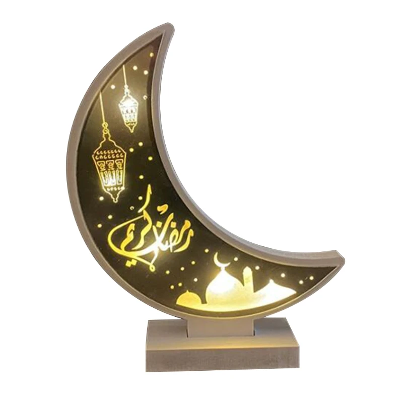 

Leiouser Ramadan Eid Mubarak Decorations Wooden Moon Ornament Arab Muslim Light Craft Islam Event Party Supplies