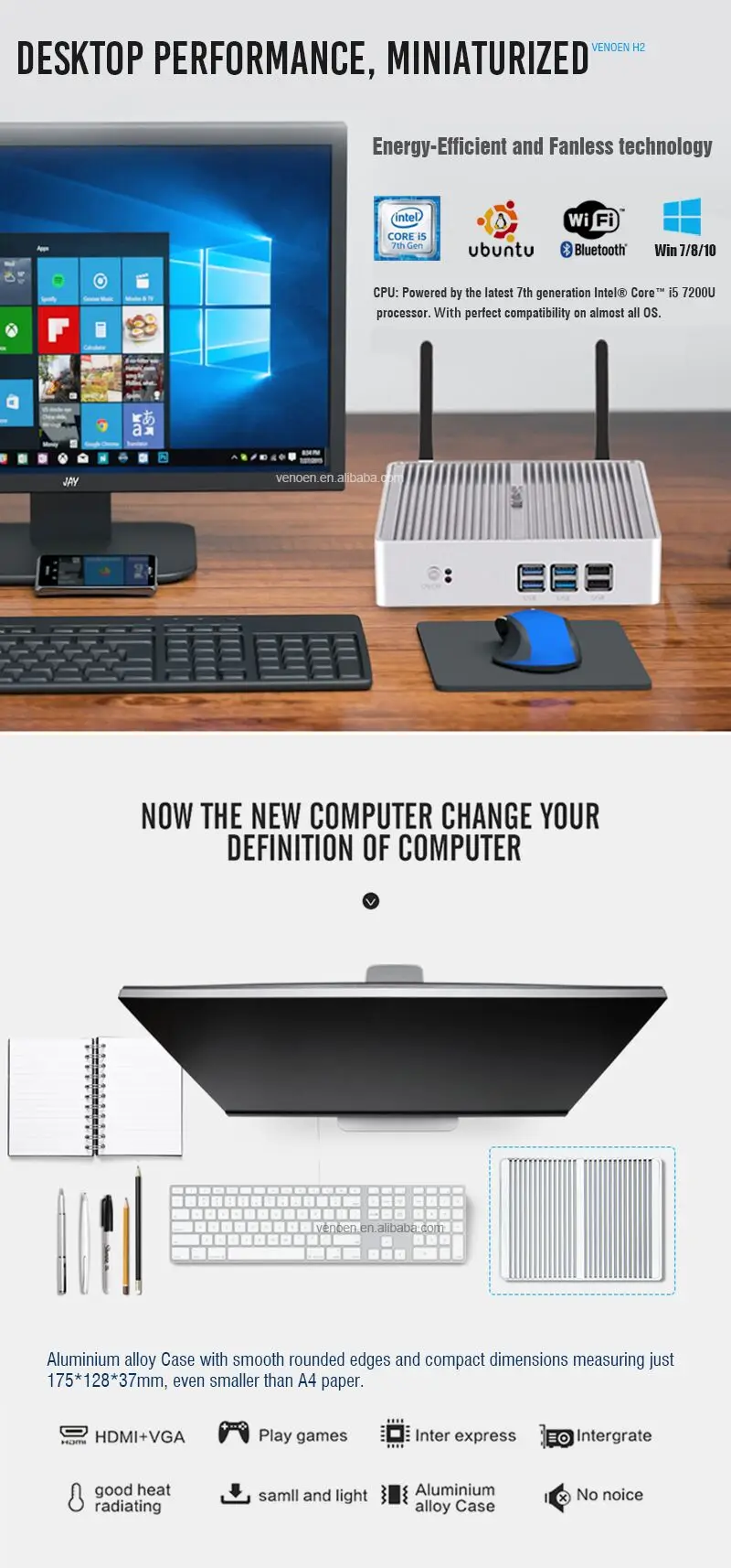 Intel промышленный Celeron 2955U Core i3 i5 i7 7200U безвентиляторный мини настольный компьютер wind10 с hd vga миниатюрный ПК неттоп DDR4 8 Гб ram