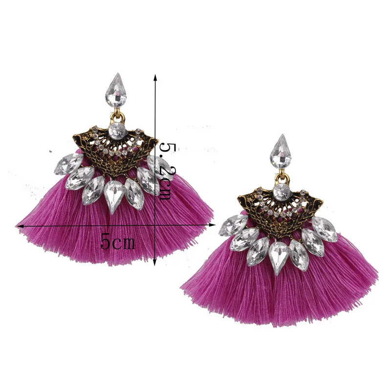Bohemian Green Rhinestone Earrings Handmade Women Tassel Statement Luxury Long Crystal Earring Geometric Fringe Ethnic Tassle | Украшения и